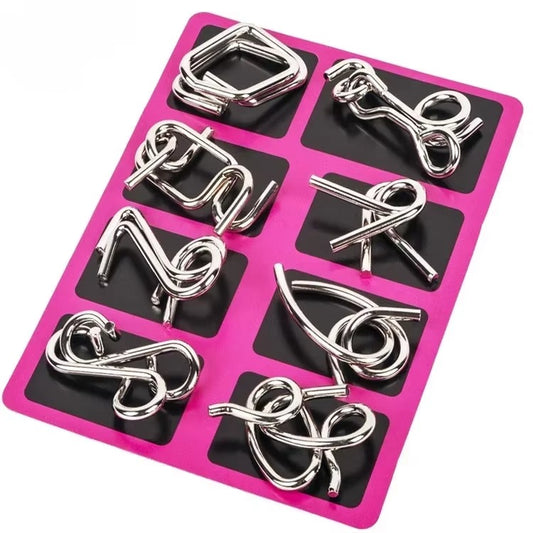 8PCS Metal Brain Teaser Puzzle Set – Montessori IQ Wire Puzzle Educational Toy for Kids & Adults