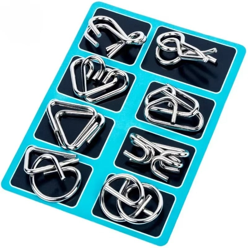 8PCS Metal Brain Teaser Puzzle Set – Montessori IQ Wire Puzzle Educational Toy for Kids & Adults