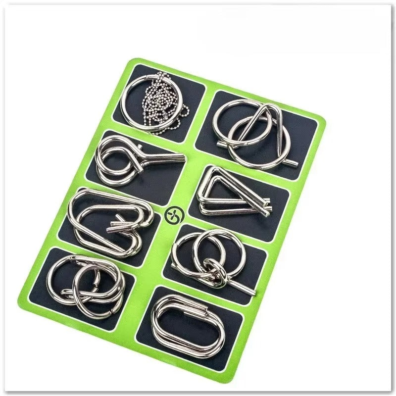 8PCS Metal Brain Teaser Puzzle Set – Montessori IQ Wire Puzzle Educational Toy for Kids & Adults