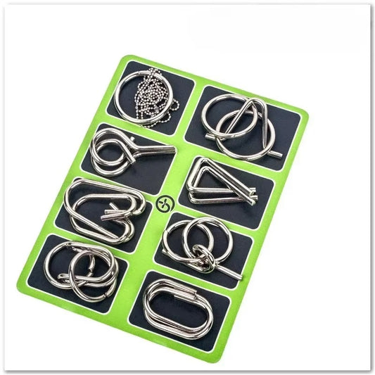 8PCS Metal Brain Teaser Puzzle Set – Montessori IQ Wire Puzzle Educational Toy for Kids & Adults