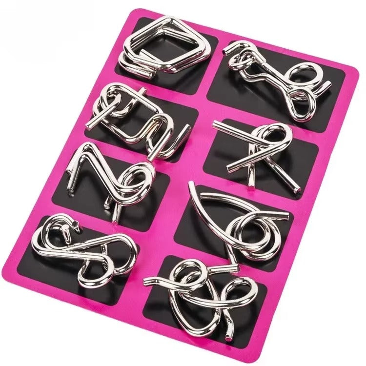 8PCS Metal Brain Teaser Puzzle Set – Montessori IQ Wire Puzzle Educational Toy for Kids & Adults