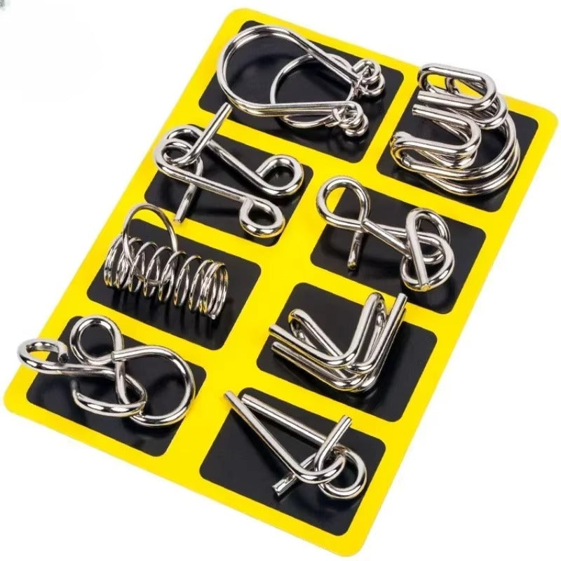 8PCS Metal Brain Teaser Puzzle Set – Montessori IQ Wire Puzzle Educational Toy for Kids & Adults