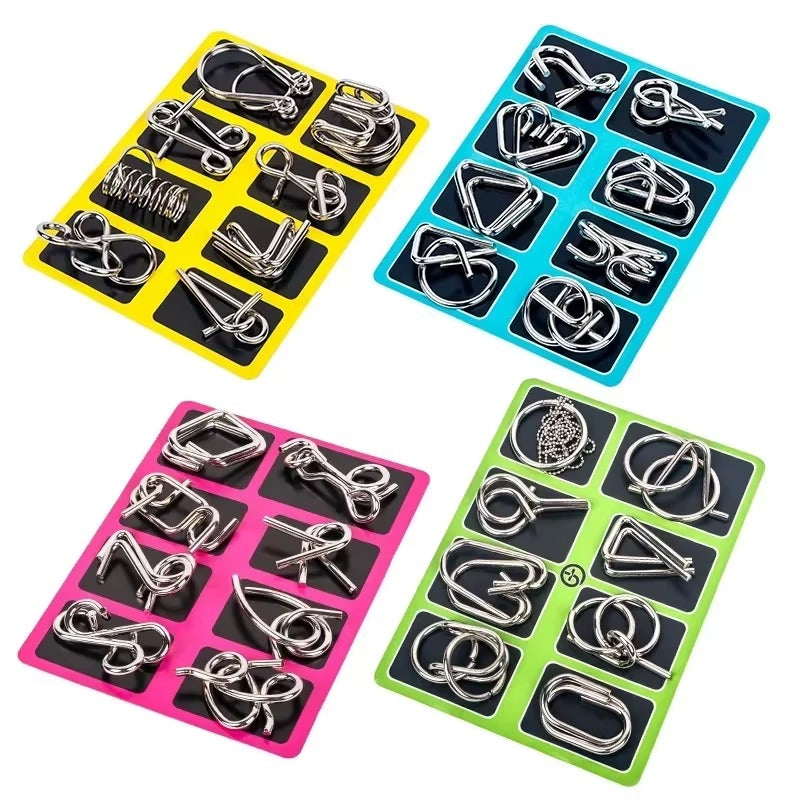 8PCS Metal Brain Teaser Puzzle Set – Montessori IQ Wire Puzzle Educational Toy for Kids & Adults