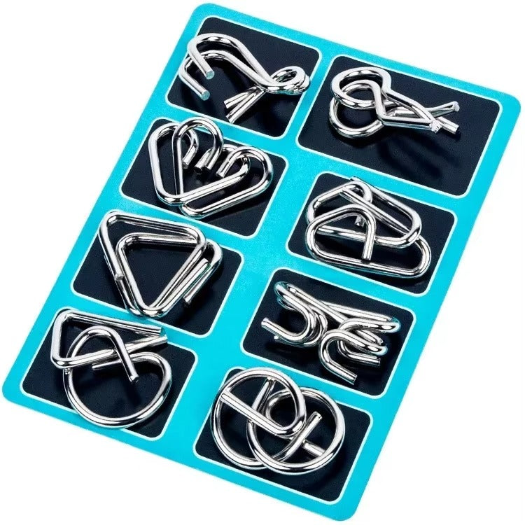 8PCS Metal Brain Teaser Puzzle Set – Montessori IQ Wire Puzzle Educational Toy for Kids & Adults